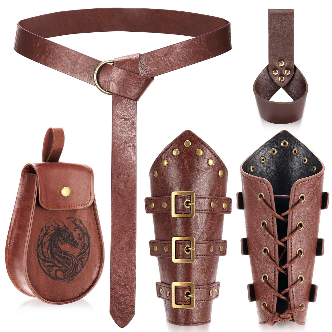 WorldNorse Vintage Drachen geprägt Schnalle Tasche Gürtel Arm Armschienen Schwert Gürtel Scheide Set - Tasche + Gürtel + Armschienen + Schwertgürtelscheide - Braun - image 4