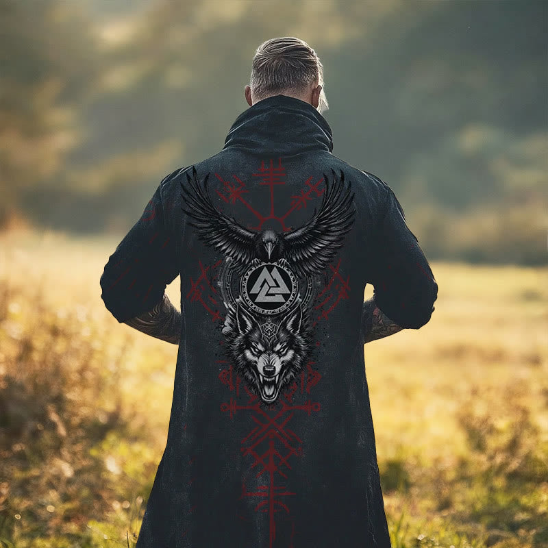 WorldNorse Viking Raven Wolf Valknut Kapuzenumhang Mantel - US/UK/AU52, EU62 (6XL) - image 0