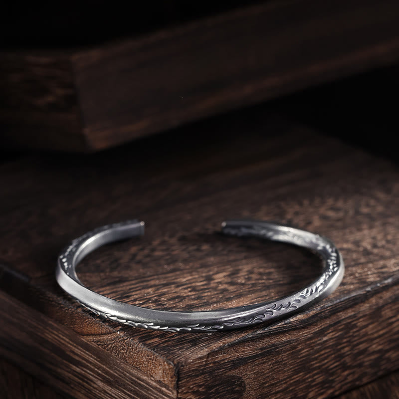 WorldNorse Handgefertigtes 999 Silber Graviertes Wellenarmband - Retro Schwarz - Innenumfang 18 cm - NEIN DANKE - image 4