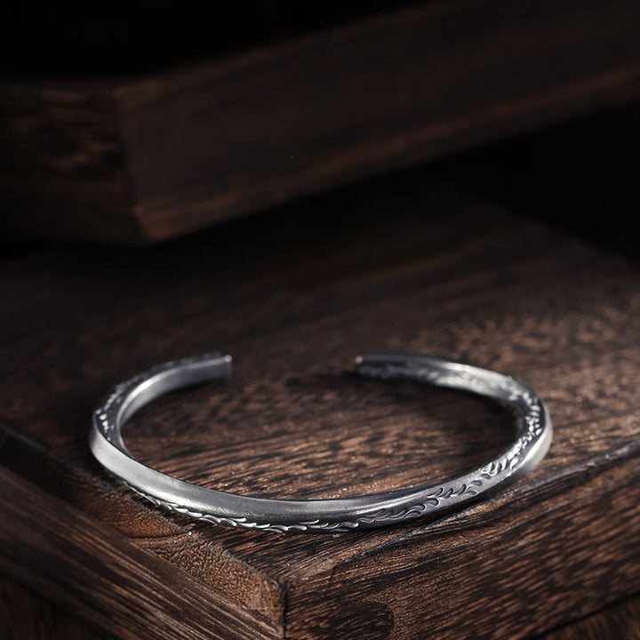 WorldNorse Handgefertigtes 999 Silber Graviertes Wellenarmband - Retro Schwarz - Innenumfang 18 cm - NEIN DANKE - image 4