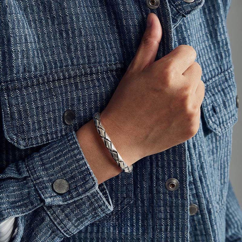 WorldNorse Manschettenarmband aus 925er Sterlingsilber mit Serpentin - image 1