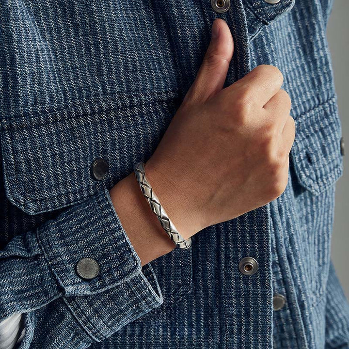 WorldNorse Manschettenarmband aus 925er Sterlingsilber mit Serpentin - image 1