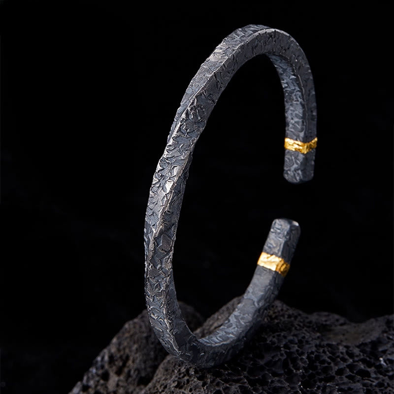 WorldNorse Handgefertigtes 999 Silber dunkel strukturiertes, gedrehtes Armband mit Goldbesatz - Innenumfang 19 cm - NEIN DANKE - image 2