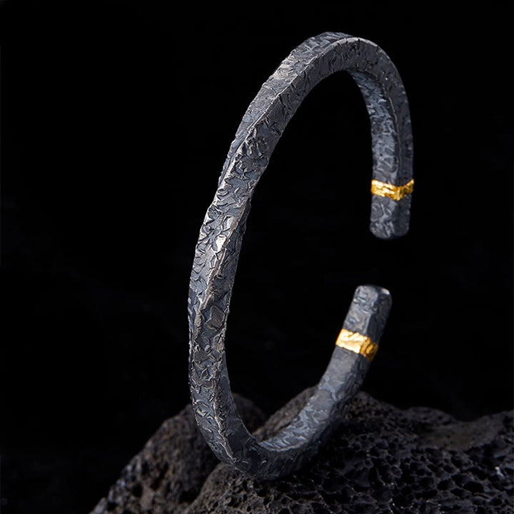 WorldNorse Handgefertigtes 999 Silber dunkel strukturiertes, gedrehtes Armband mit Goldbesatz - Innenumfang 19 cm - NEIN DANKE - image 2