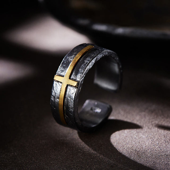 WorldNorse 999 Sterling Silber Dunkel strukturierter geschmiedeter Kreuzring - Innenumfang 62,5-65 mm - image 0