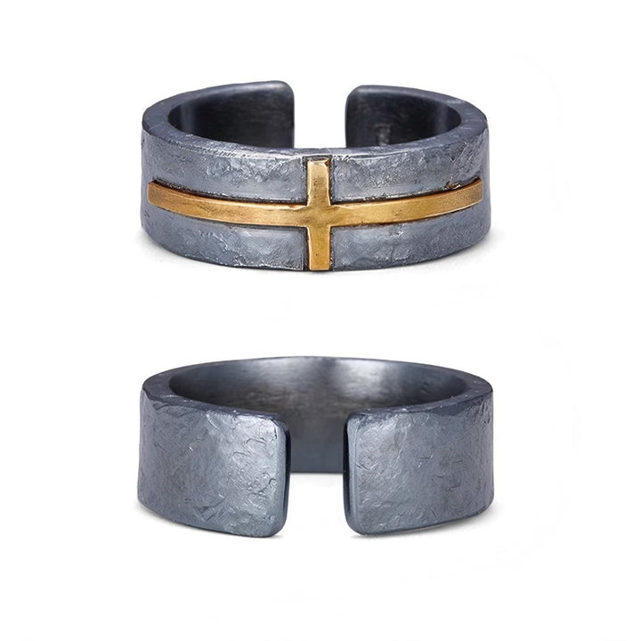 WorldNorse Handgefertigtes 999 Silber Dunkel strukturierter geschmiedeter Kreuzring - image 3