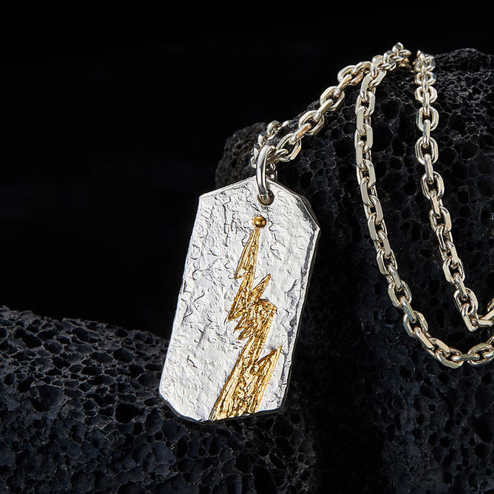 WorldNorse 999 Sterling Silber Strukturierte Blitz Halskette - Mit Kette - image 0