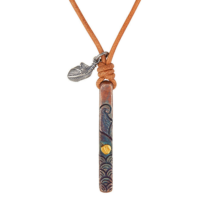 WorldNorse Handgefertigtes Halskette aus 999 Gold mit strukturiertem Wellen-Feder-Akzent - Wasser - image 1