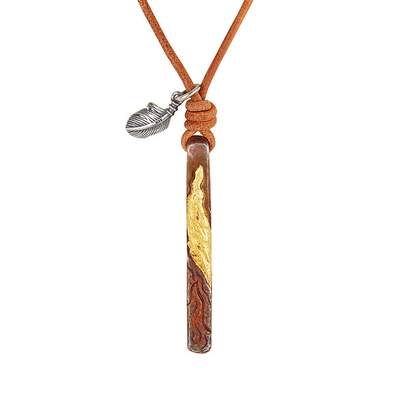 WorldNorse Handgefertigtes Halskette aus 999 Gold mit strukturiertem Wellen-Feder-Akzent - Feuer - image 2