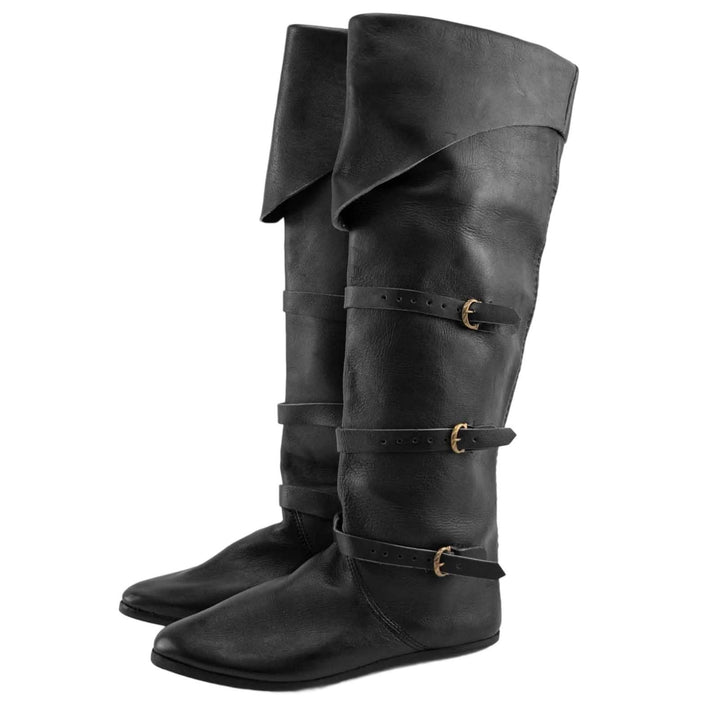 WorldNorse Rustikale, kniehohe Stiefel mit Riemenverzierungen und Umschlagverschluss - Schwarz - US 13 - image 3