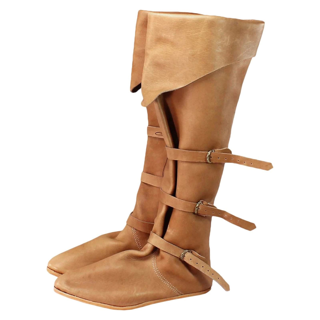 WorldNorse Rustikale, kniehohe Stiefel mit Riemenverzierungen und Umschlagverschluss - Gelb - US 13 - image 0