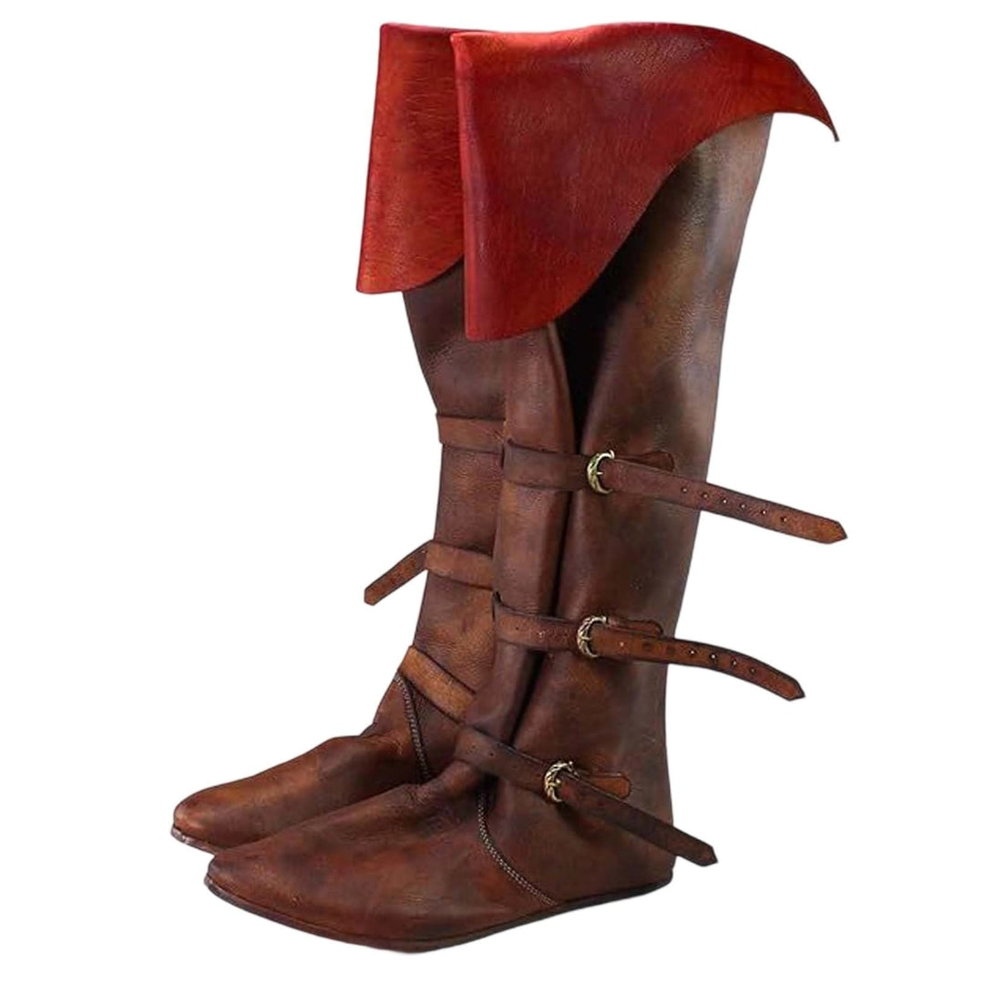 WorldNorse Rustikale, kniehohe Stiefel mit Riemenverzierungen und Umschlagverschluss - Rötlichbraun - US 13 - image 5