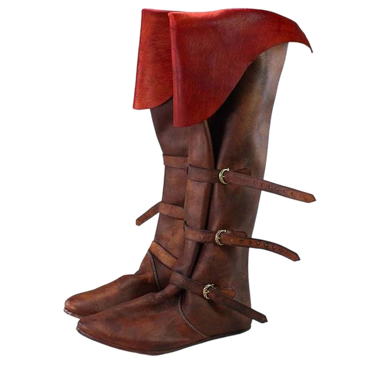 WorldNorse Rustikale, kniehohe Stiefel mit Riemenverzierungen und Umschlagverschluss - Rötlichbraun - US 13 - image 5
