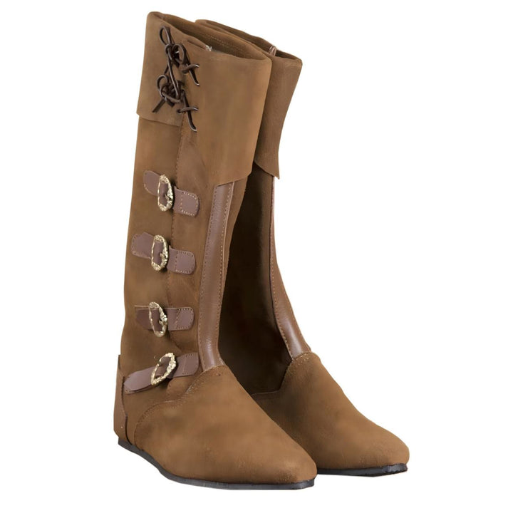 WorldNorse Schnürstiefel mit Schnallenverzierungen und umklappbarem Schaft, kniehoch. - Braun - US 13 - image 0