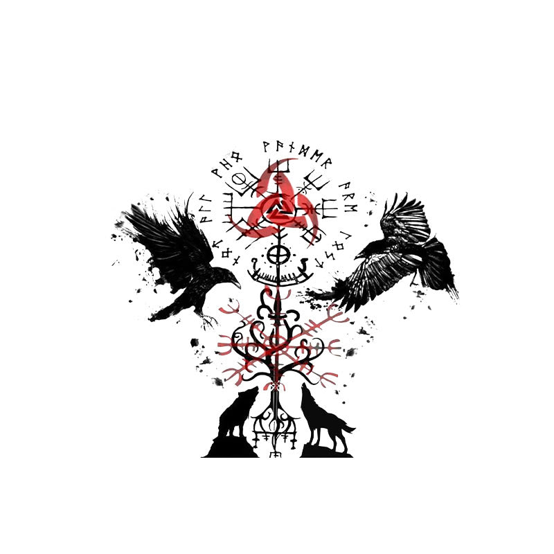 WorldNorse Raven Wolf Yggdrasil Rune Wasserdichte Tattoo-Aufkleber - Zwei Teile - image 0