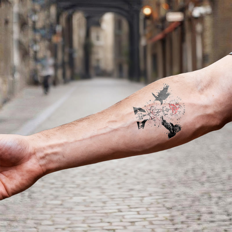 WorldNorse Raven Wolf Yggdrasil Rune Wasserdichte Tattoo-Aufkleber - image 6