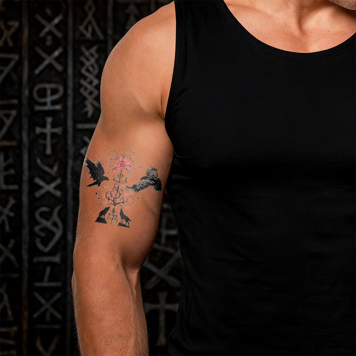 WorldNorse Raven Wolf Yggdrasil Rune Wasserdichte Tattoo-Aufkleber - image 1