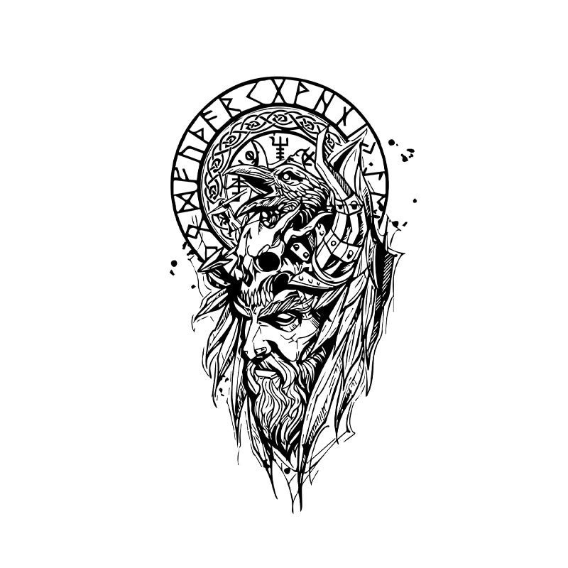 WorldNorse Gothic Vegvisir Raven Wasserdichte Tattoo-Aufkleber - Zwei Teile - image 0