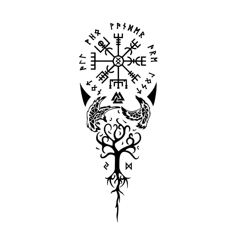 WorldNorse Valknut Baum des Lebens Wasserdichte Tattoo-Aufkleber - Zwei Teile - image 0