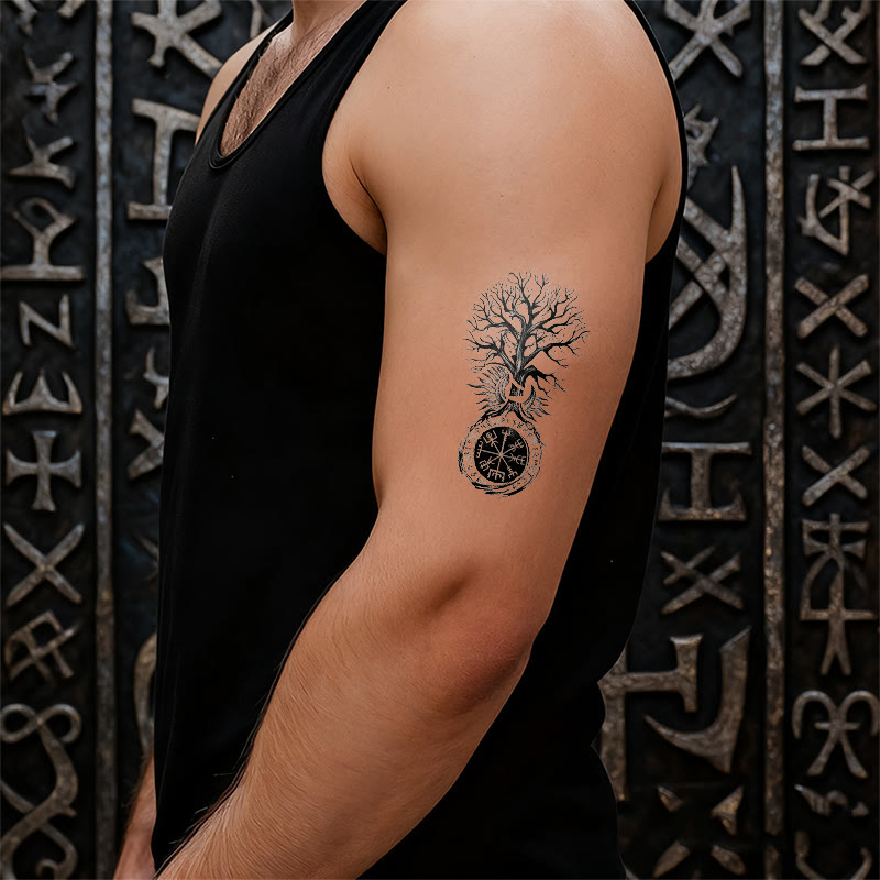 WorldNorse Vegvisir Yggdrasil Säulen-Wasserfeste Tattoo-Aufkleber - image 5