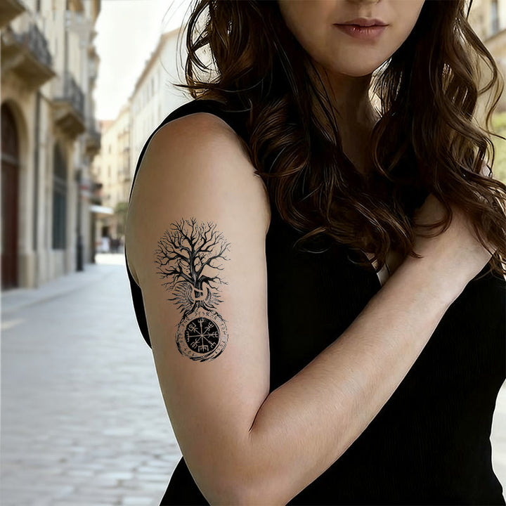 WorldNorse Vegvisir Yggdrasil Säulen-Wasserfeste Tattoo-Aufkleber - image 2
