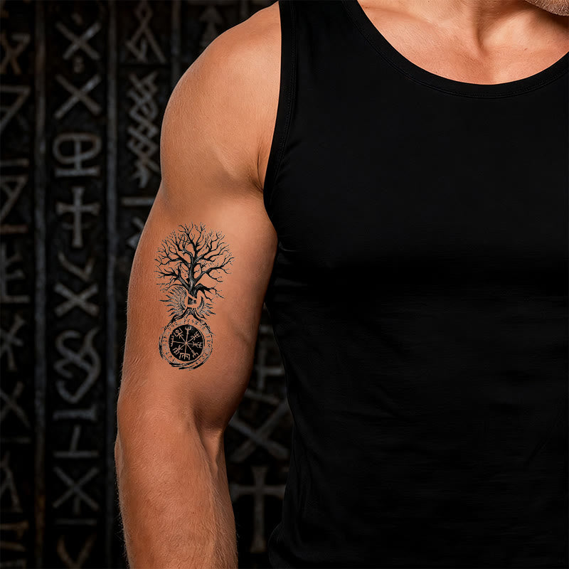 WorldNorse Vegvisir Yggdrasil Säulen-Wasserfeste Tattoo-Aufkleber - image 1