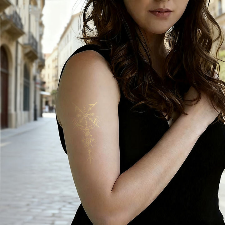 WorldNorse Vergoldete Vegvisir Lanze Wasserdichte Tattoo-Aufkleber - image 2