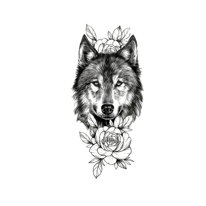 WorldNorse Rose Encrusted Wolf Grace Waterproof Tattoo Stickers - Zwei Teile - image 0