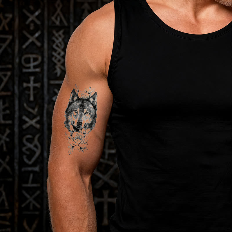 WorldNorse Rose Encrusted Wolf Grace Waterproof Tattoo Stickers - image 1