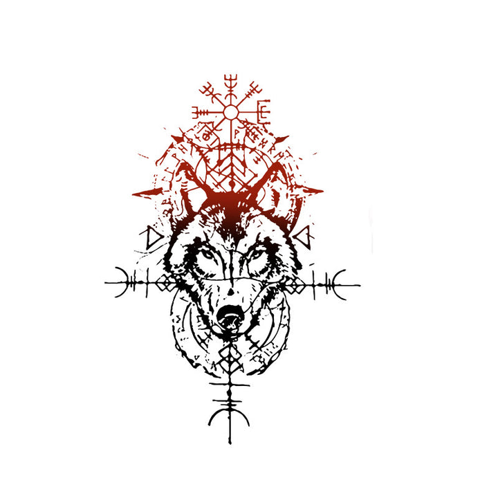 WorldNorse Fenrir Totem Blaze Wasserdichte Tattoo-Aufkleber - Zwei Teile - image 0
