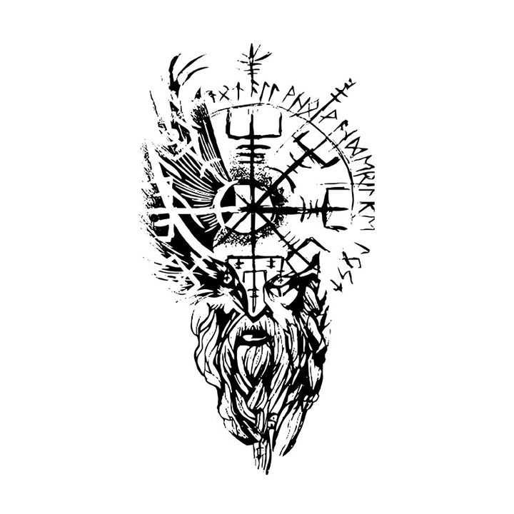 WorldNorse Seher Odin Totem Vegvisir Wasserdichte Tattoo-Aufkleber - Zwei Teile - image 0