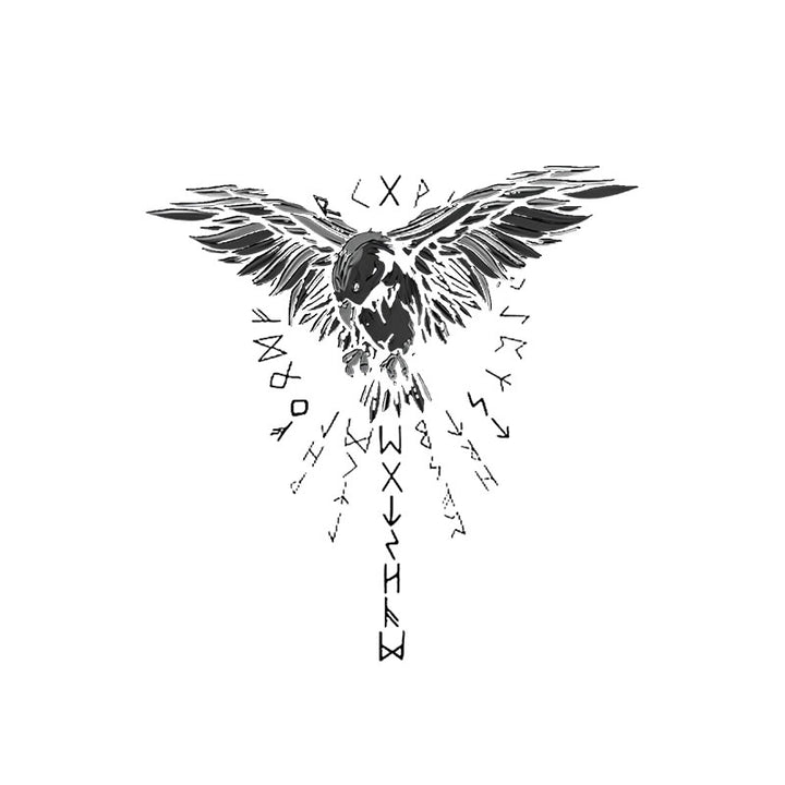 WorldNorse Viking Rune Cascade Raven Wasserdichte Tattoo-Aufkleber - Zwei Teile - image 0
