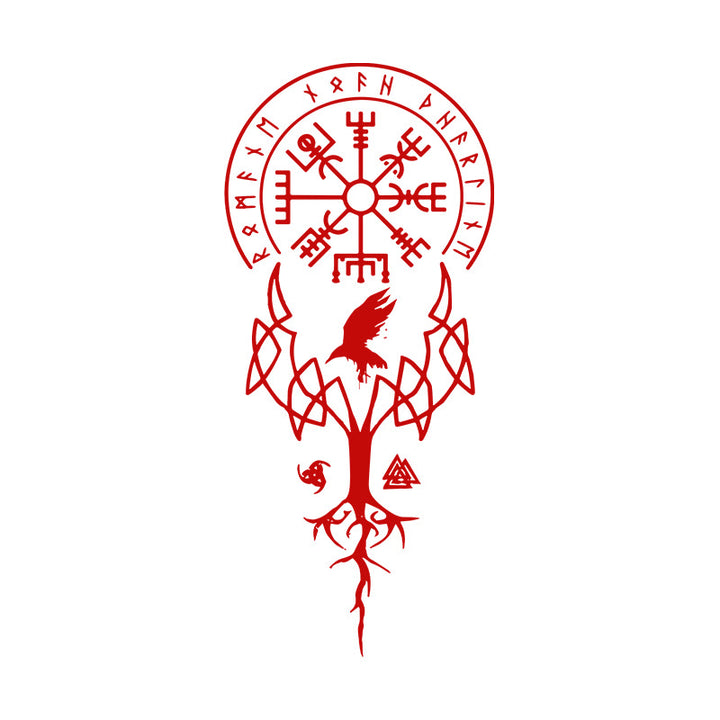 WorldNorse Rune Raven Yggdrasil Wasserdichte Tattoo-Aufkleber - Zwei Teile - image 0