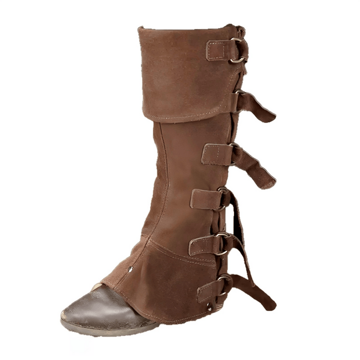 WorldNorse Wikinger-Stiefelüberzug aus Leder mit Schnallenriemen - Dunkelbraun - Ein Paar - image 0