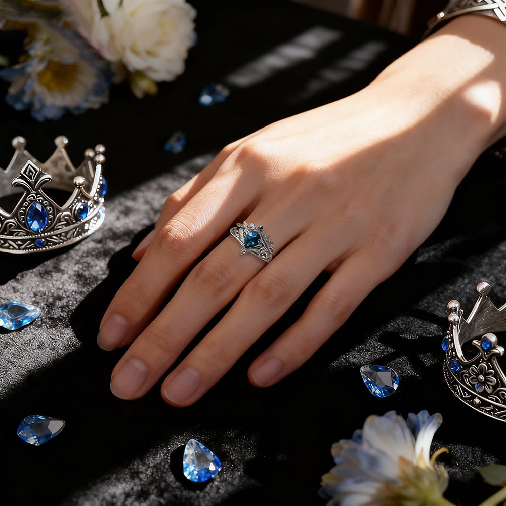 WorldNorse Blautopas-Blumenkronen-Ring-Set - image 1