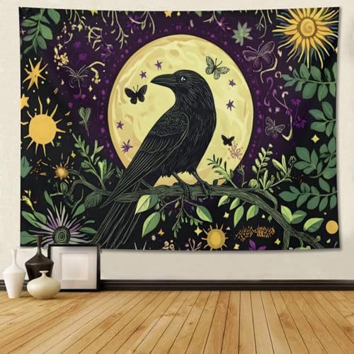 WorldNorse Raven inmitten von Wildblumen des goldenen Mondes Wandbehang - Raven - 180X320cm - image 0