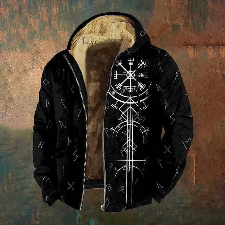 WorldNorse Vegvisir Rune Cascade Zipper Hoodie Coat - Schwarz - US/UK/AU50, EU60 (5XL) - image 0