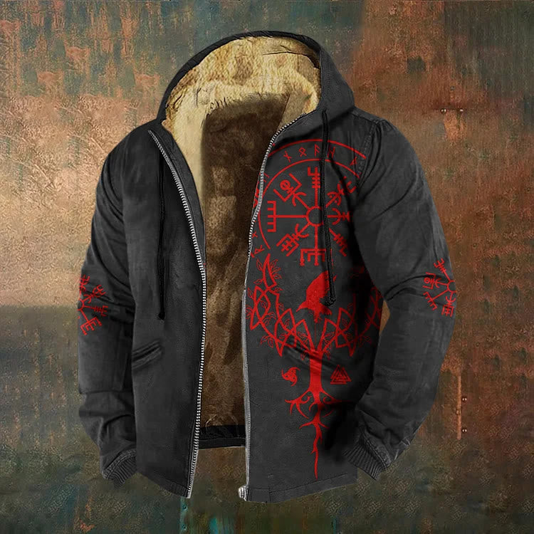 WorldNorse Crimson Yggdrasil Raven Vegvisir Zipper Hoodie Coat - Schwarz - US/UK/AU50, EU60 (5XL) - image 0