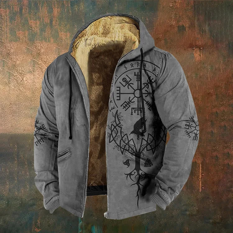 WorldNorse Crimson Yggdrasil Raven Vegvisir Zipper Hoodie Coat - Grau - US/UK/AU50, EU60 (5XL) - image 1