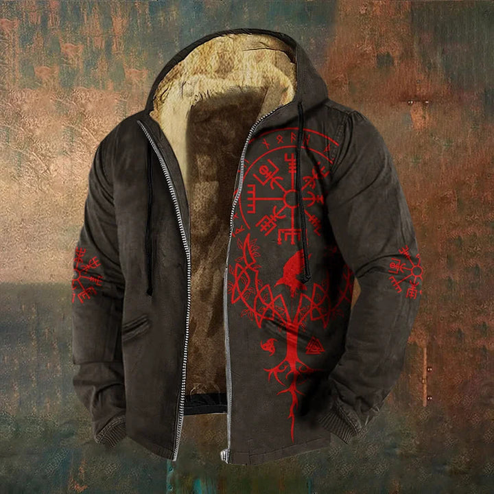WorldNorse Crimson Yggdrasil Raven Vegvisir Zipper Hoodie Coat - Braun - US/UK/AU50, EU60 (5XL) - image 2