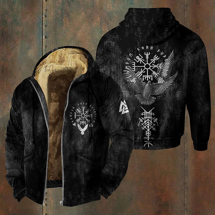 WorldNorse Raven Vegvisir Dreifaches Horn von Odin Reißverschluss-Kapuzenmantel - US/UK/AU50, EU60 (5XL) - image 0