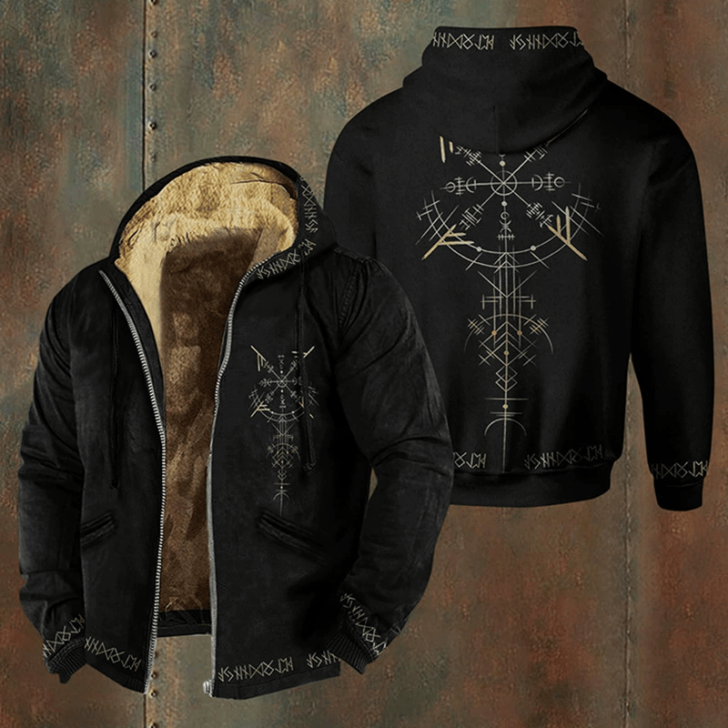 WorldNorse Gold Rune Cascade Vegvisir Zipper Hoodie Coat - US/UK/AU50, EU60 (5XL) - image 0
