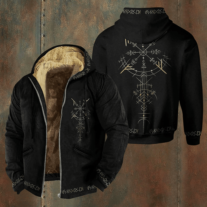WorldNorse Gold Rune Cascade Vegvisir Zipper Hoodie Coat - US/UK/AU50, EU60 (5XL) - image 0