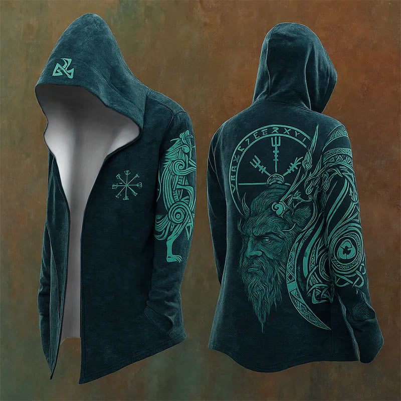 WorldNorse Teal Vegvisir Rune Wolf Symphonic Kapuzenjacke - US/UK/AU48, EU58 (4XL) - image 0