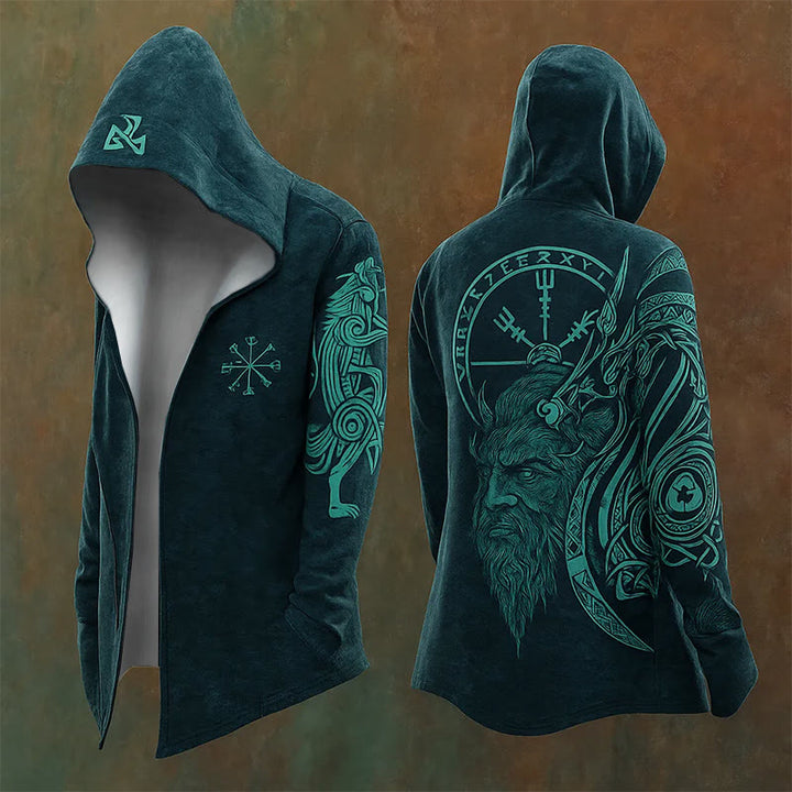 WorldNorse Teal Vegvisir Rune Wolf Symphonic Kapuzenjacke - US/UK/AU48, EU58 (4XL) - image 0