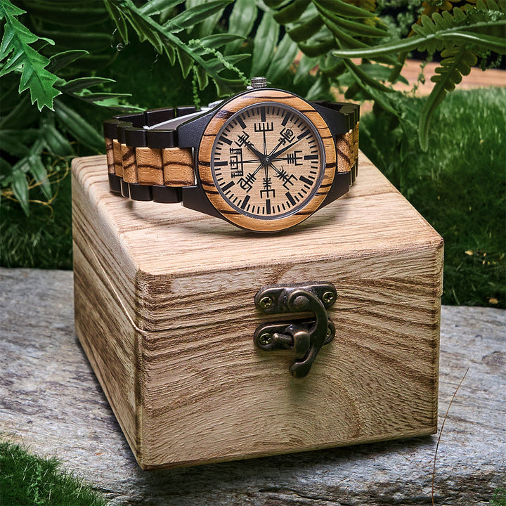 WorldNorse Encrusted Vegvisir Two-Tone Wooden Watch - image 6