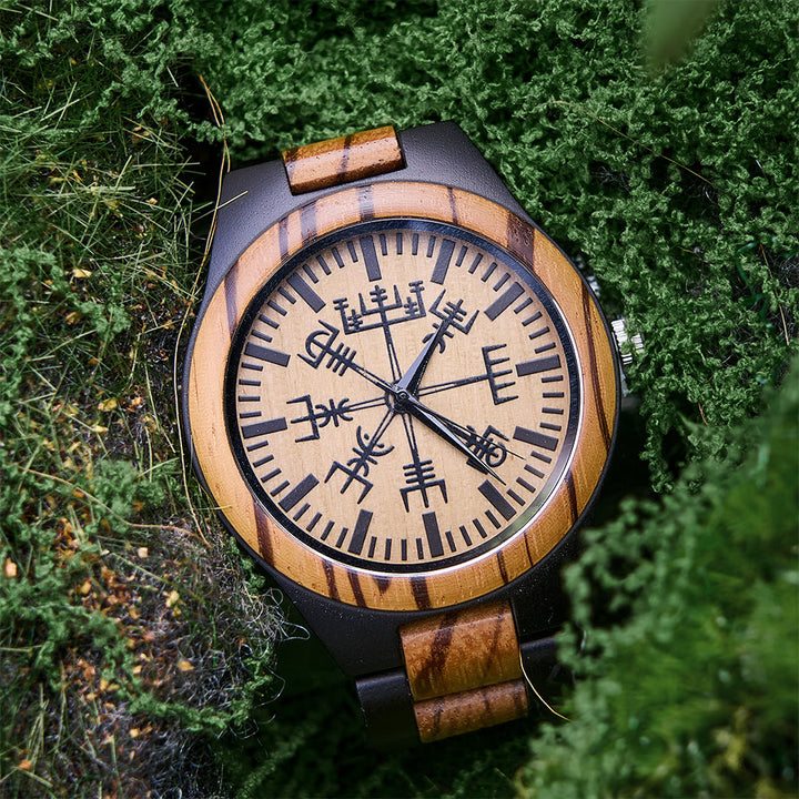 WorldNorse Encrusted Vegvisir Two-Tone Wooden Watch - image 1