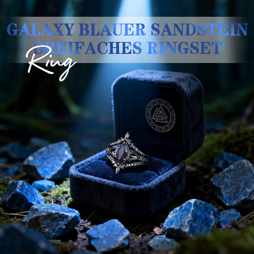 WorldNorse Galaxy Blue Sandstein Dreiteiliges Ring-Set - image 2
