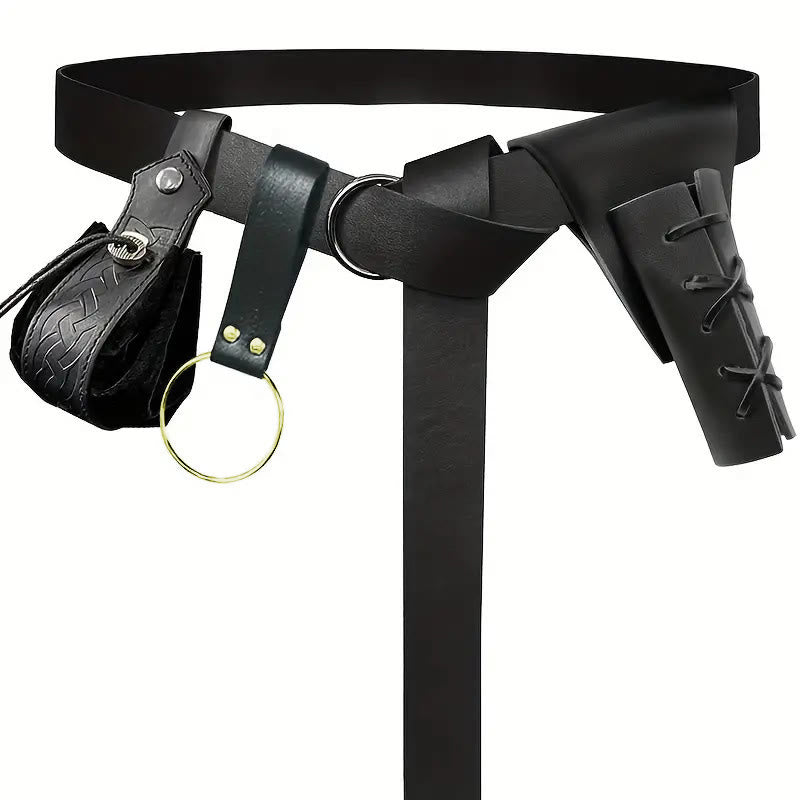 WorldNorse Steampunk-Set aus Leder mit Schwertgürtel und Scheide - Gürtel + Tasche + Zubehör + Scheide - Schwarz - image 4