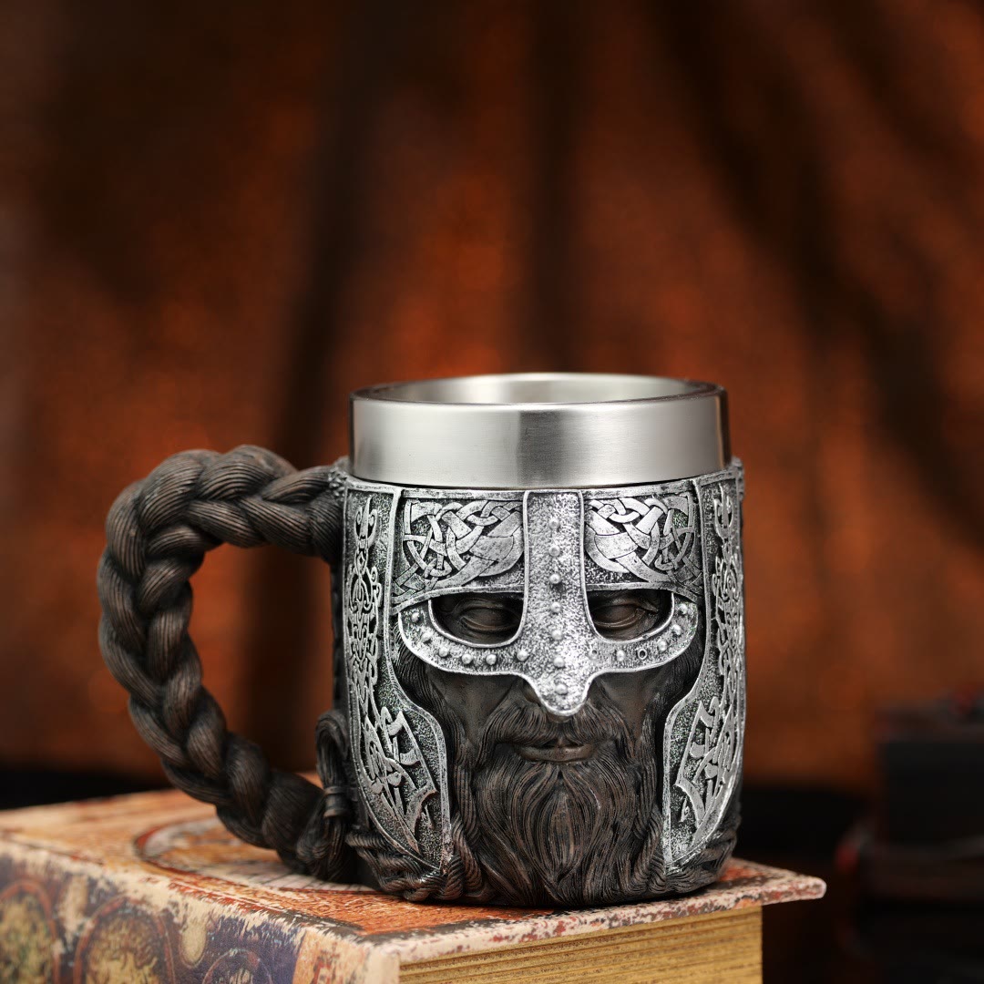 WorldNorse Geflochtener Becher mit Wikingerkrieger-Verzierung - Braun - image 5